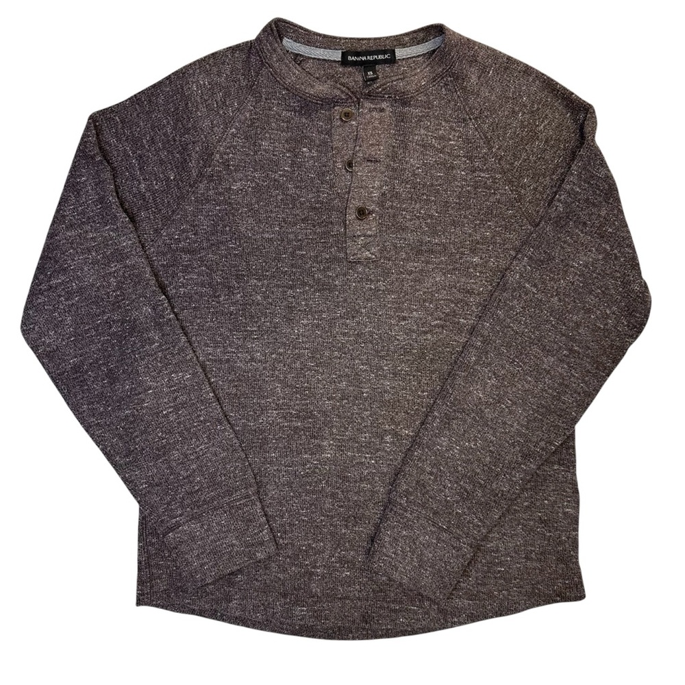 Banana Republic Henley Shirt | XS | Med Brown Soft Knit Casual Button Neck Top